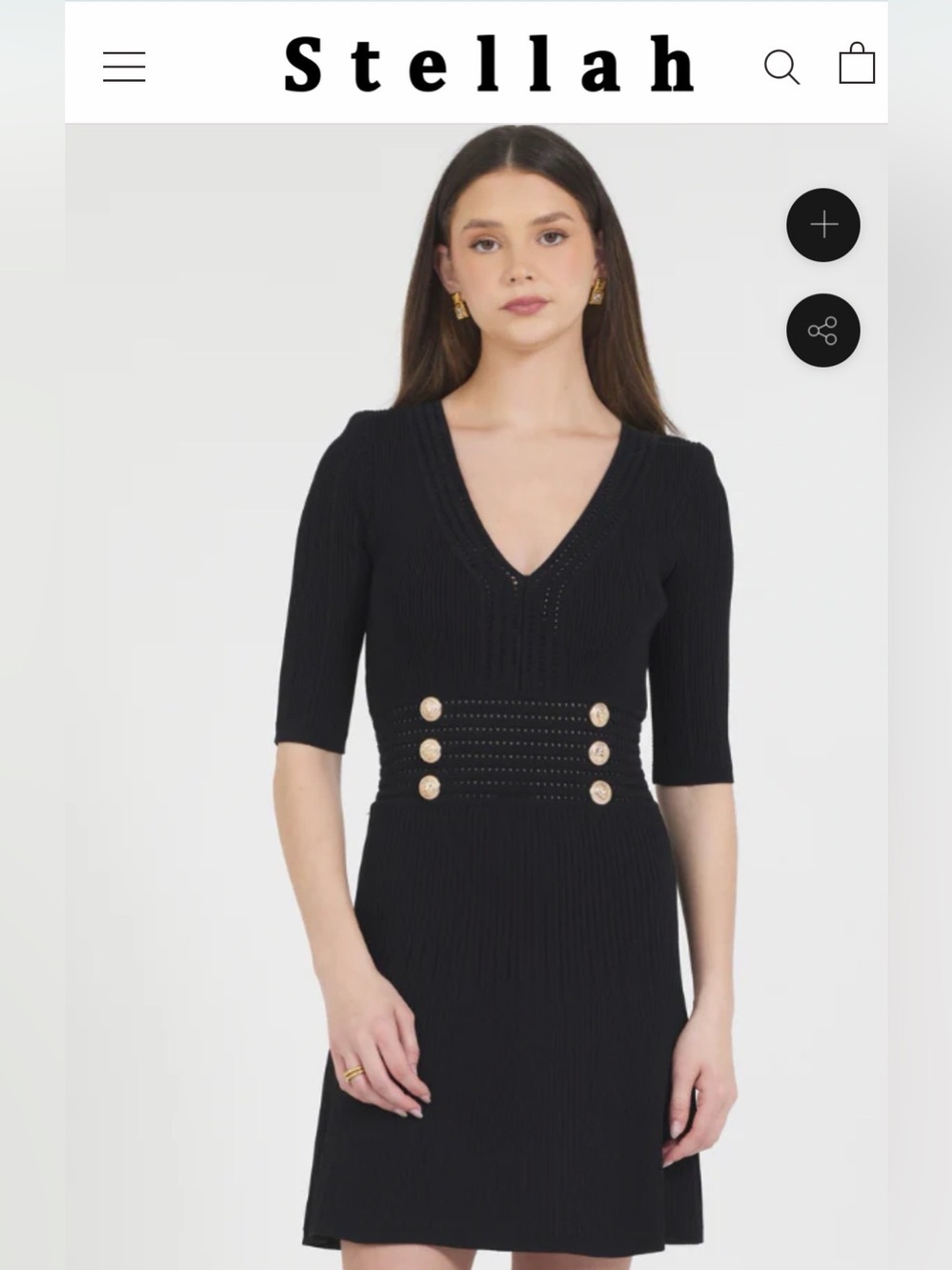 Timeless Classic - Stellah Black Ribbed V-Neck Knit Bodycon Dress-NWT Large